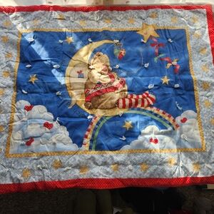 Colorful Baby Blanket with Bear and Moon Design